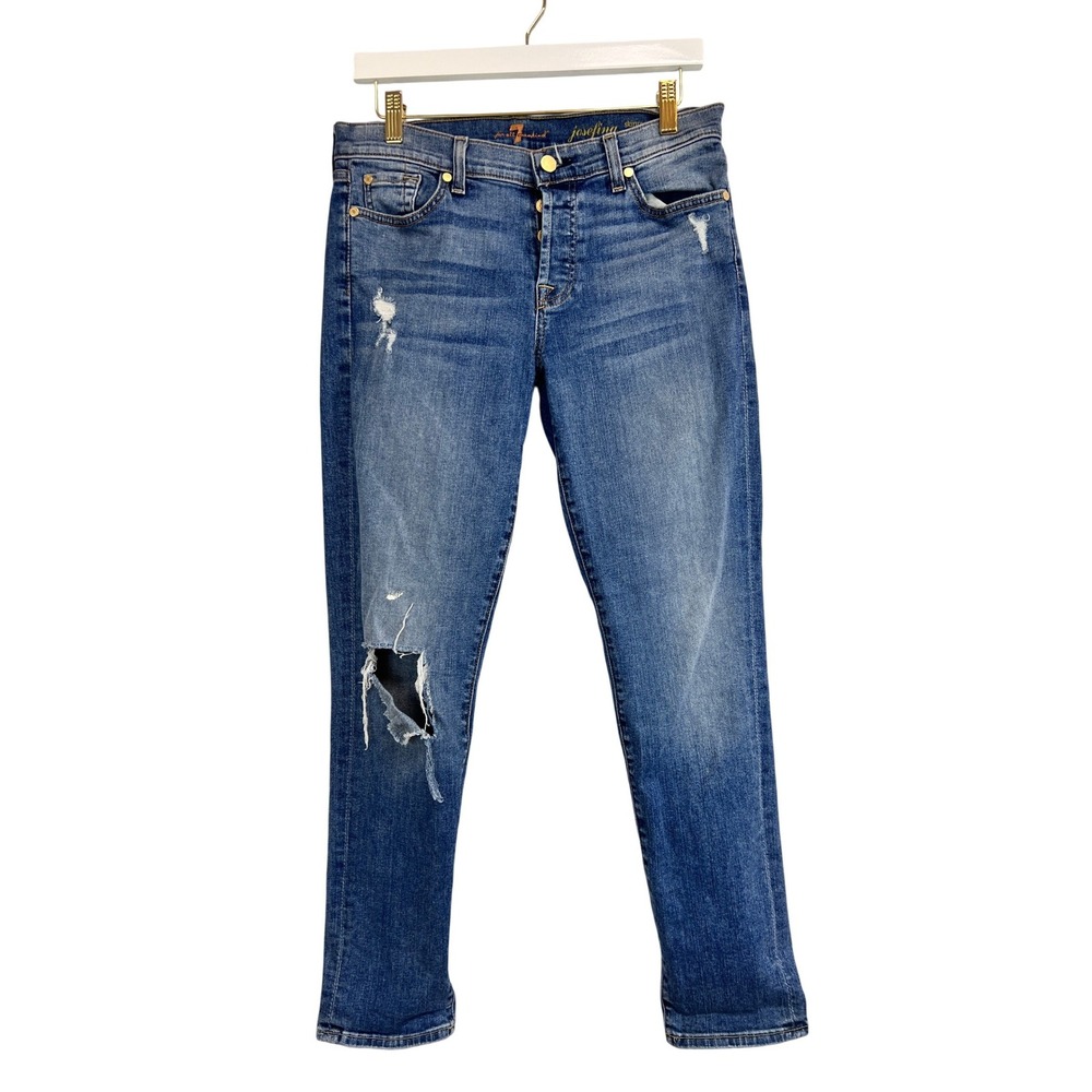 7 For All Mankind Josefina Jeans Women 27 Blue Good Distressed Skinny Boyfriend